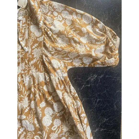 Universal Thread Brown White Floral V-Neck Balloon Sleeve A-Line Dress M - Picture 8 of 8